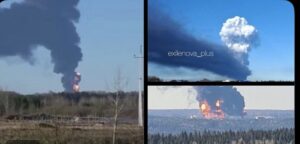 A large fire burns at the Transneft linear production and dispatch station (LPDS) near Perm, Russia, following a reported Ukrainian drone strike on April 29, 2026. Images and video: Eyewitness footage shared by local residents on Russian social media and Telegram channels, via the Ukrainian OSINT monitoring channel Exilenova+ (Telegram).