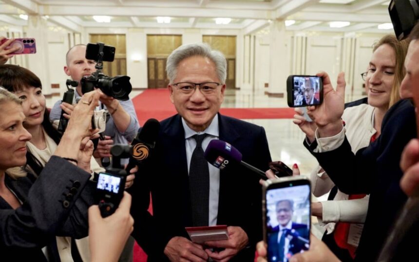 Geopolitical Leverage: In a major escalation of the ongoing chip war, Chinese authorities have added Nvidia’s GeForce RTX 5090D V2 gaming GPU to its official customs banned list. The restriction was strategically handed down precisely while Nvidia CEO Jensen Huang (pictured right in image_28.png) was in Beijing as part of a high-profile trade and diplomatic delegation. The chip was specifically designed by Nvidia with dialed-back specs to legally comply with strict U.S. export controls. However, Beijing's preemptive block signals a refusal to accept downgraded American tech, dealing a severe blow to Nvidia’s multi-billion-dollar consumer market in the region. Graphic: Financial Times / Reuters