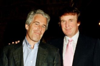 Jeffrey Epstein and now-President Donald Trump at Mar-a-Lago in Palm Beach, Florida, in 1997. GETTY IMAGES