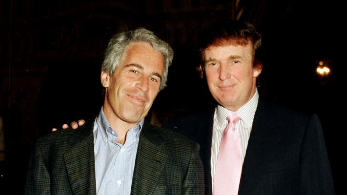 Jeffrey Epstein and now-President Donald Trump at Mar-a-Lago in Palm Beach, Florida, in 1997. GETTY IMAGES