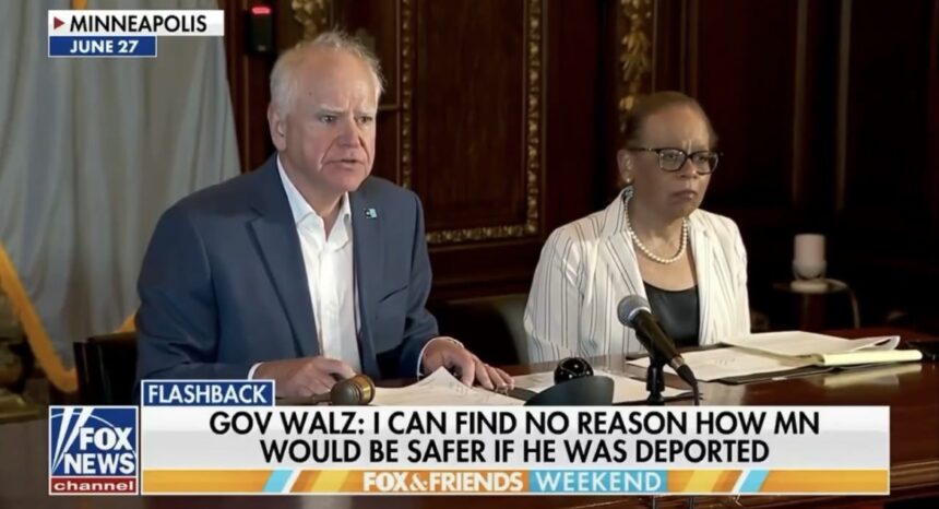 Minnesota Governor Tim Walz sits alongside Minnesota Supreme Court Chief Justice Natalie Hudson at a special meeting of the Board of Pardons. The broadcast covers the unanimous decision by the board to pardon Jai Vang a Laos native who had lived in Minnesota since childhood to prevent his imminent deportation by federal immigration authorities. Source: FOX & Friends Weekend / FOX News Channel Archive