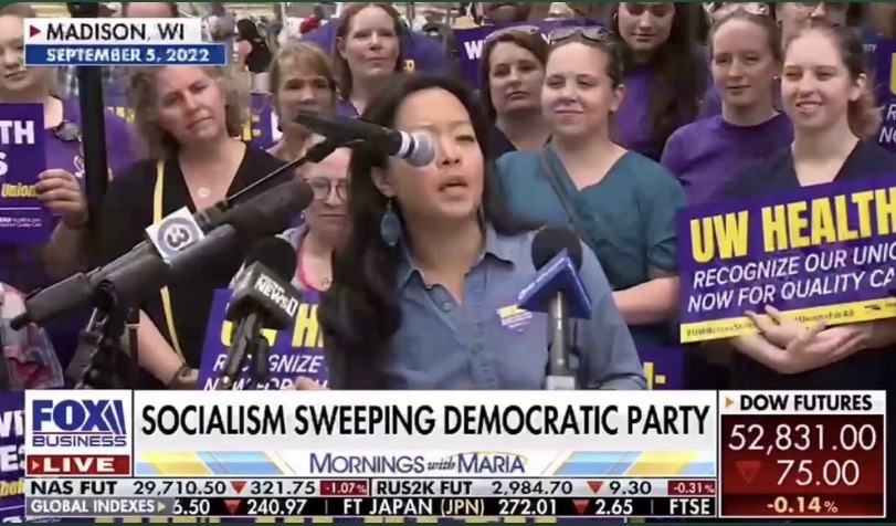 Wisconsin State Representative Francesca Hong speaking at a UW Health nurses' union rally in Madison, Wisconsin. Source: Fox Business