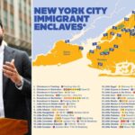 Former New York City Mayor's Office of Immigrant Affairs (MOIA) Commissioner Manuel Castro speaking at a press briefing next to a graphic mapping New York City's immigrant enclaves. Source: NYC Mayor's Office of Immigrant Affairs